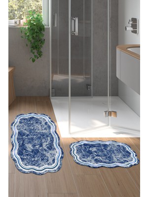 Alanur Home Lazer Kesim Djt 2 Li Yıkanabilir Kaymaz Taban Banyo Paspas Klozet Takımı 203 Figürlü Bej