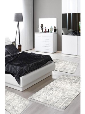 Alanur Home Eko Trend Djt Yıkanabilir Kaymaz Taban 3 Lü Yatak Odası Takımı AL1107 Iskandinav Gri