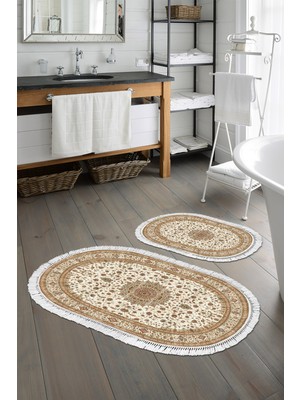 Alanur Home Eko Trend Djt 2 Li Yıkanabilir Kaymaz Taban Oval Banyo Paspas Klozet Takımı P1372 Osmanli Kahve (50 x 80 - 40 x 50)