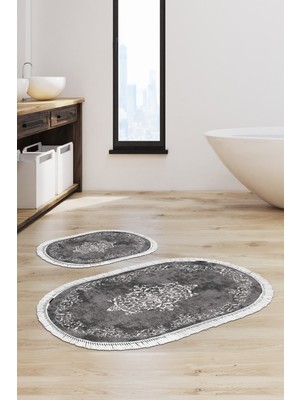Alanur Home Eko Trend Djt 2 Li Yıkanabilir Kaymaz Taban Oval Banyo Paspas Klozet Takımı 616 Klasik Bej (50 x 80 - 40 x 50)