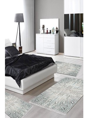 Alanur Home Eko Trend Djt Yıkanabilir Kaymaz Taban 3 Lü Yatak Odası Takımı 743 Modern Mavi
