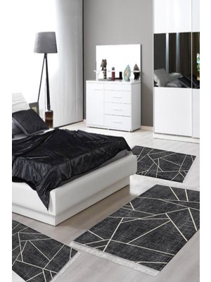 Alanur Home Eko Trend Djt Yıkanabilir Kaymaz Taban 3 Lü Yatak Odası Takımı 717 Modern Lacivert