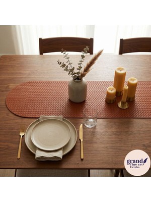 Grand Fine Art 1 Adet Deri Mini Runner-Klavye Altlığı-Masa Matı-Masa Sümeni -Çok Amaçlı Kullanım Örgü Desenli