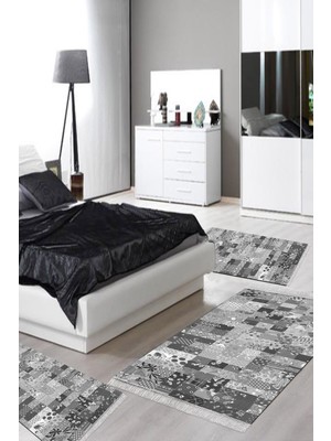 Alanur Home Eko Trend Djt Yıkanabilir Kaymaz Taban 3 Lü Yatak Odası Takımı MU148 Patchwork Gri
