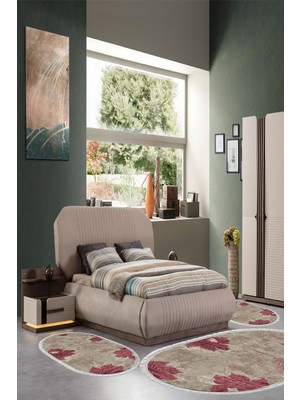 Alanur Home Eko Trend Djt Yıkanabilir Kaymaz Taban Oval 3 Lü Yatak Odası Takımı 660M Suluboya Bej