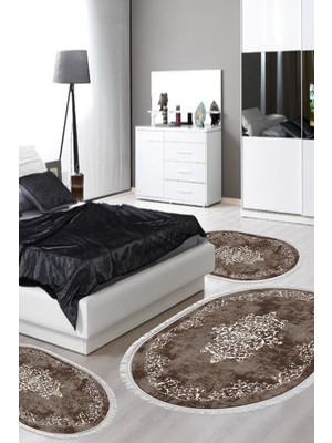Alanur Home Eko Trend Djt Yıkanabilir Kaymaz Taban Oval 3 Lü Yatak Odası Takımı 616 Klasik Bej