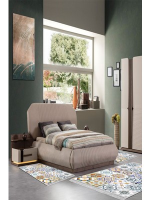 Alanur Home Eko Trend Djt Yıkanabilir Kaymaz Taban 3 Lü Yatak Odası Takımı MU144 Patchwork Gri
