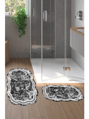 Alanur Home Lazer Kesim Djt 2 Li Yıkanabilir Kaymaz Taban Banyo Paspas Klozet Takımı 203 Figürlü Bej