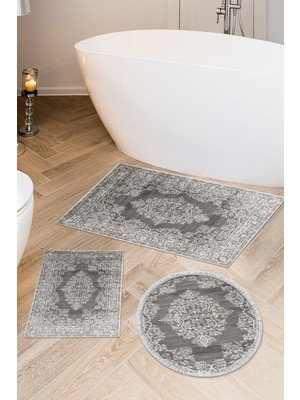 Alanur Home Eko Trend Djt 3 Lü Yıkanabilir Kaymaz Taban Banyo Paspas Seti 762 Osmanli Gri