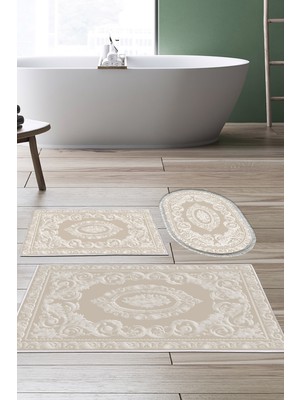 Alanur Home Eko Trend Djt 3 Lü Yıkanabilir Kaymaz Taban Banyo Paspas Seti 747 Klasik Bej