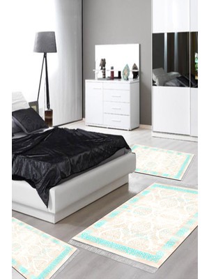 Alanur Home Eko Trend Djt Yıkanabilir Kaymaz Taban 3 Lü Yatak Odası Takımı 1376 Klasik Açık Turkuaz