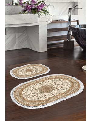 Alanur Home Eko Trend Djt 2 Li Yıkanabilir Kaymaz Taban Oval Banyo Paspas Klozet Takımı P1372 Osmanli Kahve (60 x 100 - 50 x 60)