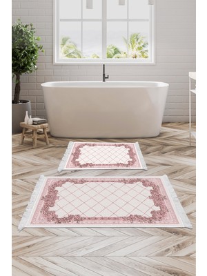 Alanur Home Eko Trend Djt 2 Li Yıkanabilir Kaymaz Taban Banyo Paspas Klozet Takımı 748 Modern Pudra (50 x 80 - 40 x 50)