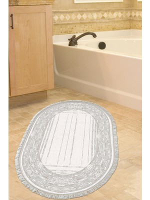 Dekoreko Kaymaz Taban Djt Banyo Halısı Trend Saçaklı Oval Modern M5076