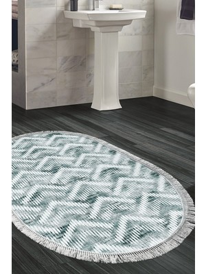 Dekoreko Kaymaz Taban Djt Banyo Halısı Yıldız Deri Saçaklı Oval Iskandinav F5124