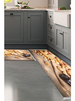 Alanur Home Eko Trend Djt 2 Li Yıkanabilir Kaymaz Taban Mutfak Halısı Seti M12297 Mutfak Kahve