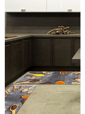 Alanur Home Eko Trend Djt 2 Li Yıkanabilir Kaymaz Taban Mutfak Halısı Seti M12305 Mutfak Siyah