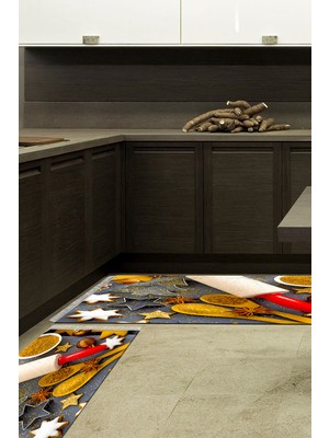 Alanur Home Eko Trend Djt 2 Li Yıkanabilir Kaymaz Taban Mutfak Halısı Seti F5064 Mutfak Renkli