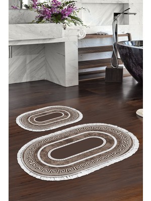 Alanur Home Eko Trend Djt 2 Li Yıkanabilir Kaymaz Taban Oval Banyo Paspas Klozet Takımı 651M Modern Gold (50 x 80 - 40 x 50)