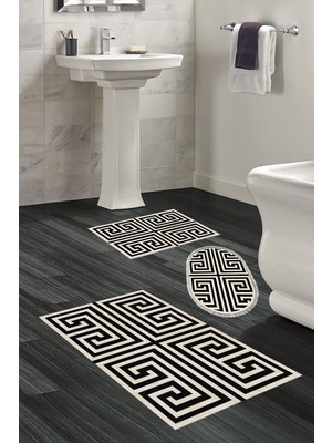 Alanur Home Eko Trend Djt 3 Lü Yıkanabilir Kaymaz Taban Banyo Paspas Seti 658M Modern Siyah
