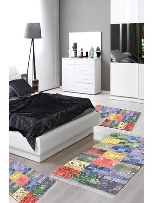 Alanur Home Eko Trend Djt Yıkanabilir Kaymaz Taban 3 Lü Yatak Odası Takımı MU148 Patchwork Gri