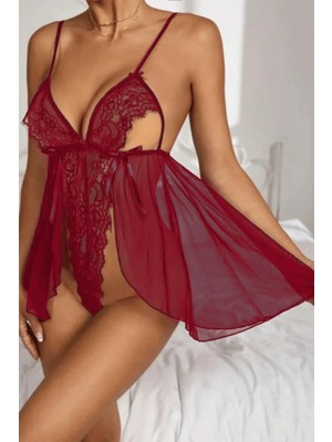 Bella Notte Bordo Dantel Özel Tasarım Bodysuit Gecelik