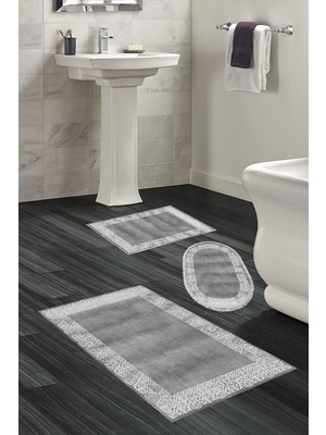 Alanur Home Eko Trend Djt 3 Lü Yıkanabilir Kaymaz Taban Banyo Paspas Seti 1460 Modern Gri