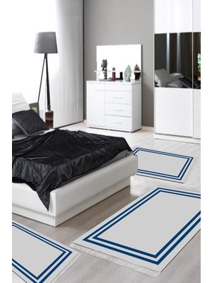 Alanur Home Eko Trend Djt Yıkanabilir Kaymaz Taban 3 Lü Yatak Odası Takımı 1696 Bordürlü Beyaz Siyah