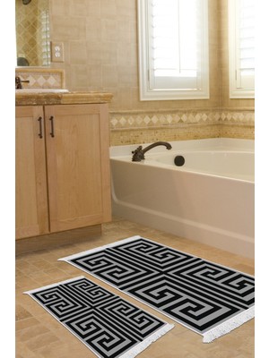 Alanur Home Eko Trend Djt 2 Li Yıkanabilir Kaymaz Taban Banyo Paspas Klozet Takımı 768 Modern Gri (50 x 80 - 40 x 50)
