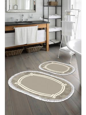 Alanur Home Eko Trend Djt 2 Li Yıkanabilir Kaymaz Taban Oval Banyo Paspas Klozet Takımı 657M Modern Camel (60 x 100 - 50 x 60)