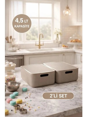 Okyanus Home Linea Smart Box Vizon 4,5 Lt 2 Adet Kapaklı Çok Amaçlı Saklama Kutusu