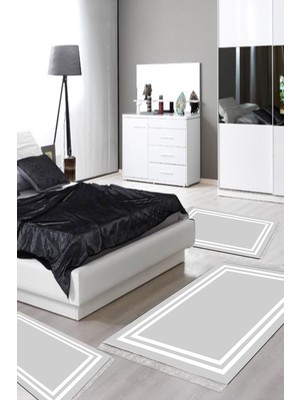 Alanur Home Eko Trend Djt Yıkanabilir Kaymaz Taban 3 Lü Yatak Odası Takımı 1696 Bordürlü Beyaz Siyah