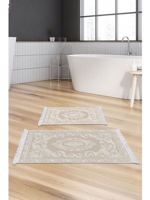 Alanur Home Eko Trend Djt 2 Li Yıkanabilir Kaymaz Taban Banyo Paspas Klozet Takımı 747 Klasik Bej (50 x 80 - 40 x 50)