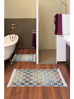 Alanur Home Eko Trend Djt 2 Li Yıkanabilir Kaymaz Taban Banyo Paspas Klozet Takımı 763 Modern Renkli (50 x 80 - 40 x 50)