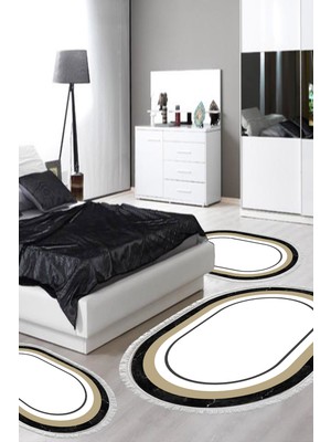 Alanur Home Eko Trend Djt Yıkanabilir Kaymaz Taban Oval 3 Lü Yatak Odası Takımı 673M Bordürlü Krem