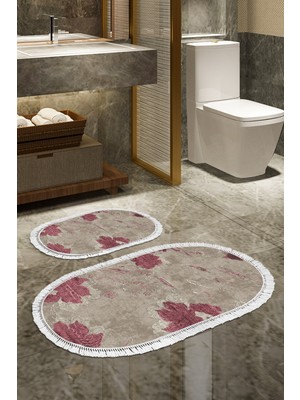 Alanur Home Eko Trend Djt 2 Li Yıkanabilir Kaymaz Taban Oval Banyo Paspas Klozet Takımı 660M Suluboya Bej (50 x 80 - 40 x 50)