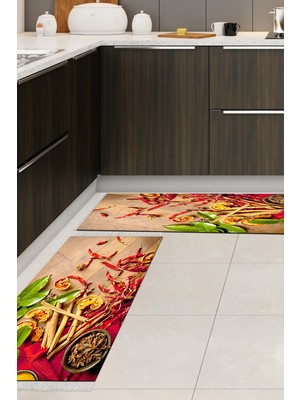Alanur Home Eko Trend Djt 2 Li Yıkanabilir Kaymaz Taban Mutfak Halısı Seti F5060 Mutfak Renkli