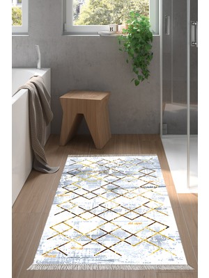 Dekoreko Kaymaz Taban Djt Banyo Halısı Trend Saçaklı Modern M5026