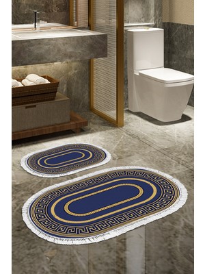 Alanur Home Eko Trend Djt 2 Li Yıkanabilir Kaymaz Taban Oval Banyo Paspas Klozet Takımı 651M Modern Gold (60 x 100 - 50 x 60)