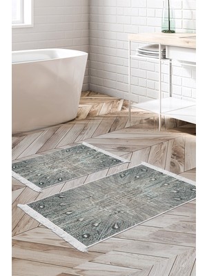 Alanur Home Eko Trend Djt 2 Li Yıkanabilir Kaymaz Taban Banyo Paspas Klozet Takımı 743 Modern Mavi (50 x 80 - 40 x 50)