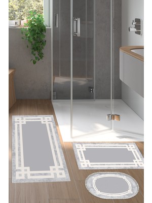 Alanur Home Eko Trend Djt 3 Lü Yıkanabilir Kaymaz Taban Banyo Paspas Seti 657M Modern Camel