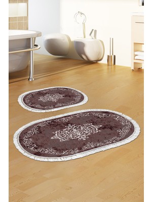 Alanur Home Eko Trend Djt 2 Li Yıkanabilir Kaymaz Taban Oval Banyo Paspas Klozet Takımı 616 Klasik Bej (50 x 80 - 40 x 50)
