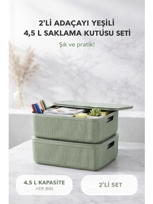 Okyanus Home Linea Smart Box Yeşil 4,5 Lt 2 Adet Kapaklı Çok Amaçlı Saklama Kutusu