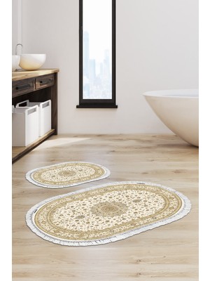 Alanur Home Eko Trend Djt 2 Li Yıkanabilir Kaymaz Taban Oval Banyo Paspas Klozet Takımı P1360 Osmanli Krem (60 x 100 - 50 x 60)