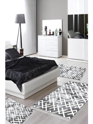Alanur Home Eko Trend Djt Yıkanabilir Kaymaz Taban 3 Lü Yatak Odası Takımı S5039 Iskandinav Gri