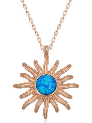 Avensyy ​925 Ayar Gümüş Rose Mavi Opal Taşlı Güneş Kadın Kolye