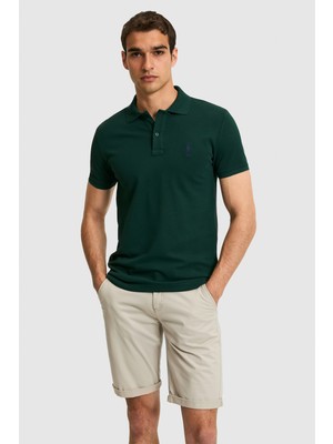 U.S. Polo Assn. Erkek Slim Fit Polo Yaka Koyu Yeşil Basic Tişört 50322304-VR079