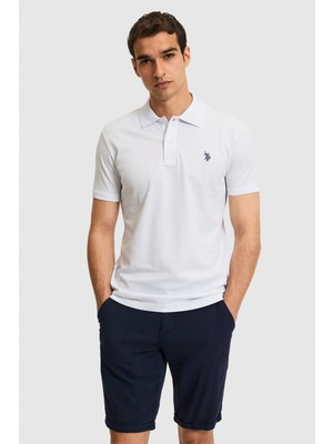 U.S. Polo Assn. Erkek Slim Fit Polo Yaka Beyaz Basic Tişört 50322347-VR013