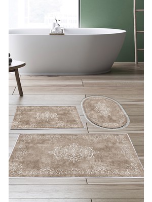 Alanur Home Eko Trend Djt 3 Lü Yıkanabilir Kaymaz Taban Banyo Paspas Seti 616 Klasik Bej