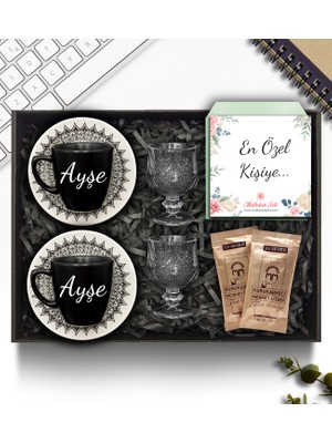 As Gift Kişiye Özel 2'li Siyah Fincan & Kahve Yanı Cam Su Bardağı & Türk Kahvesi Hediye Seti